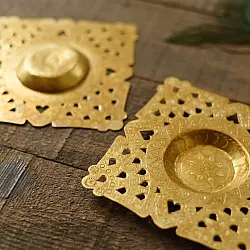 Ahar ~ Brass Handmade Square T-Light Holder (Set of Two)