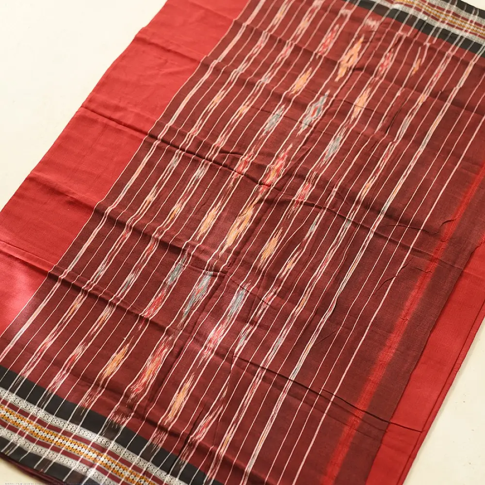 Cotton weaves ~ Ikat Saree  Brick Red
