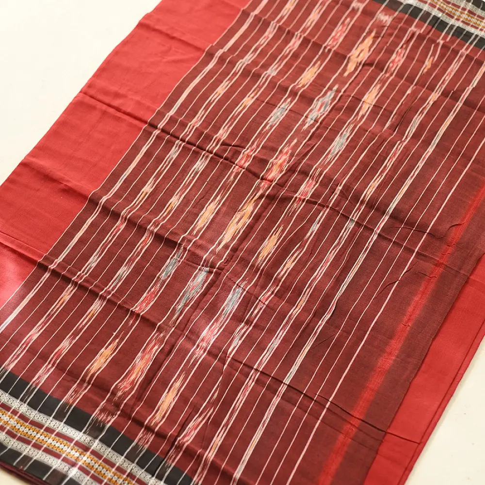 Cotton weaves ~ Ikat Saree  Brick Red