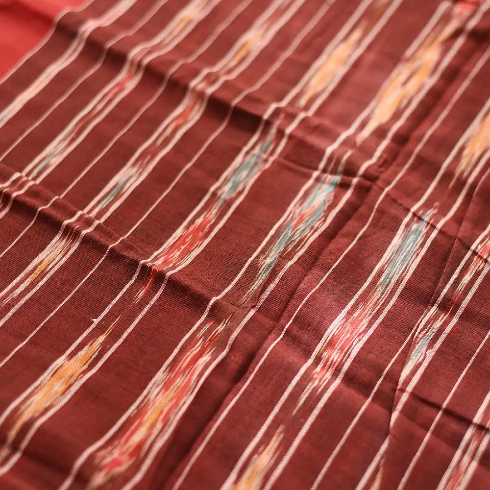 Cotton weaves ~ Ikat Saree  Brick Red