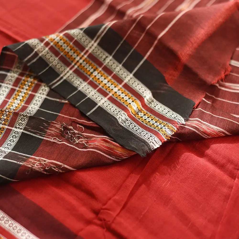 Cotton weaves ~ Ikat Saree  Brick Red