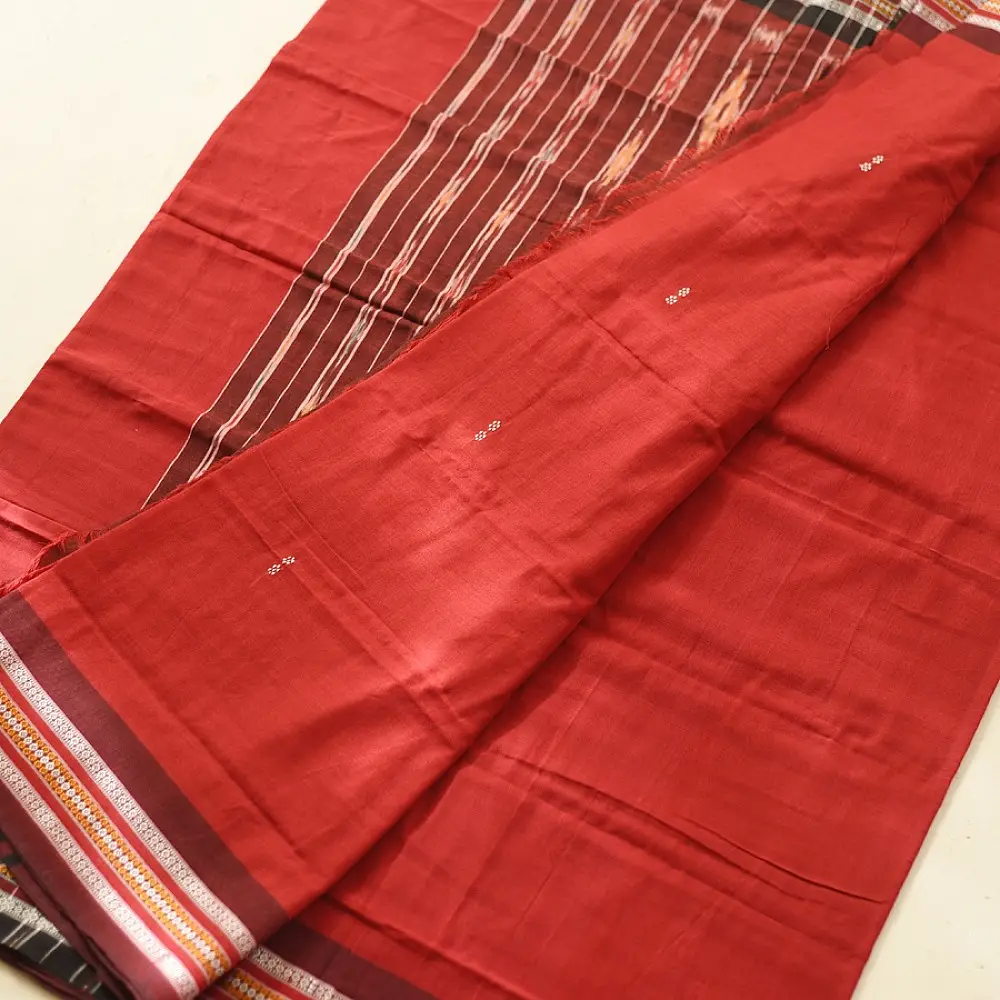 Cotton weaves ~ Ikat Saree  Brick Red