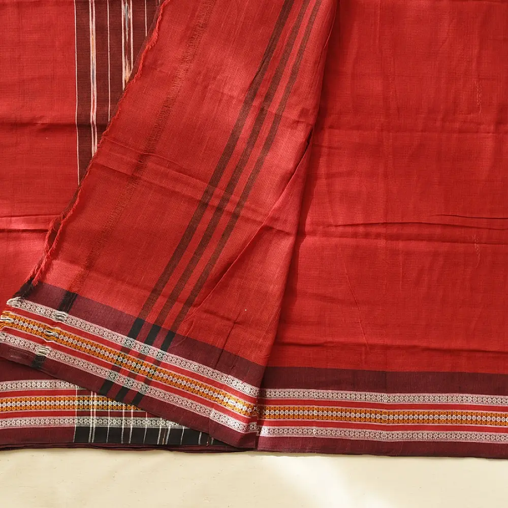 Cotton weaves ~ Ikat Saree  Brick Red