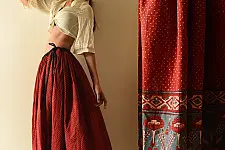 Flowers in a River | Ajrakh Prints Long Skirt / Ghagra With Natural Dyed - Maroon