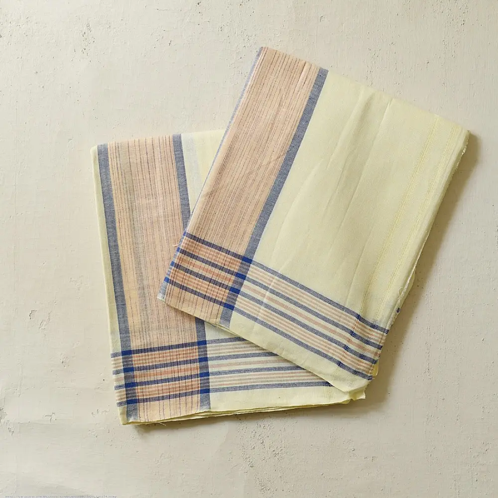 shop Handloom Cotton x Cotton Dhoti Khes - Blue Border