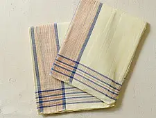 Damodar . दामोदर ✩ Handloom Cotton x Cotton Dhoti Khes - Blue Border