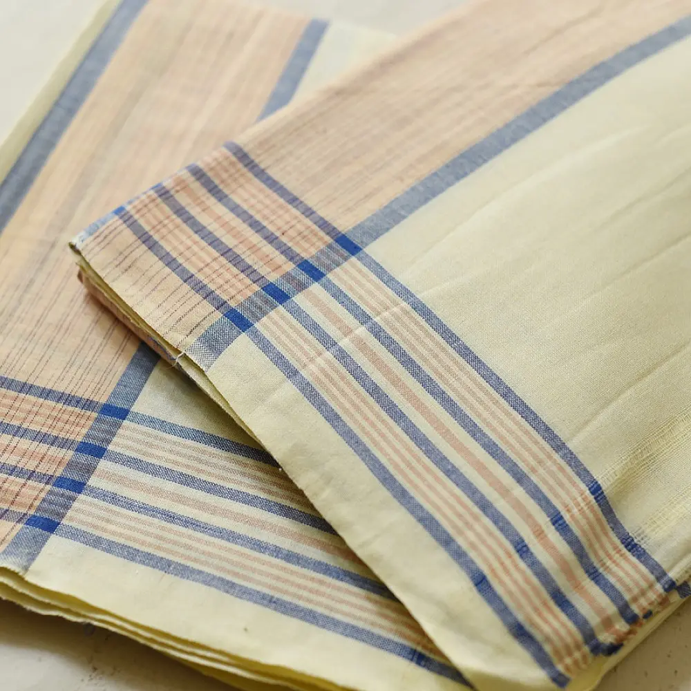 shop Handloom Cotton x Cotton Dhoti Khes - Blue Border