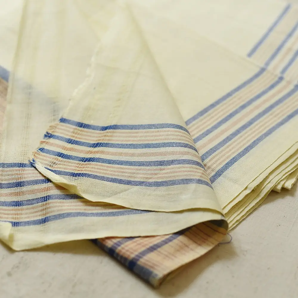 shop Handloom Cotton x Cotton Dhoti Khes - Blue Border