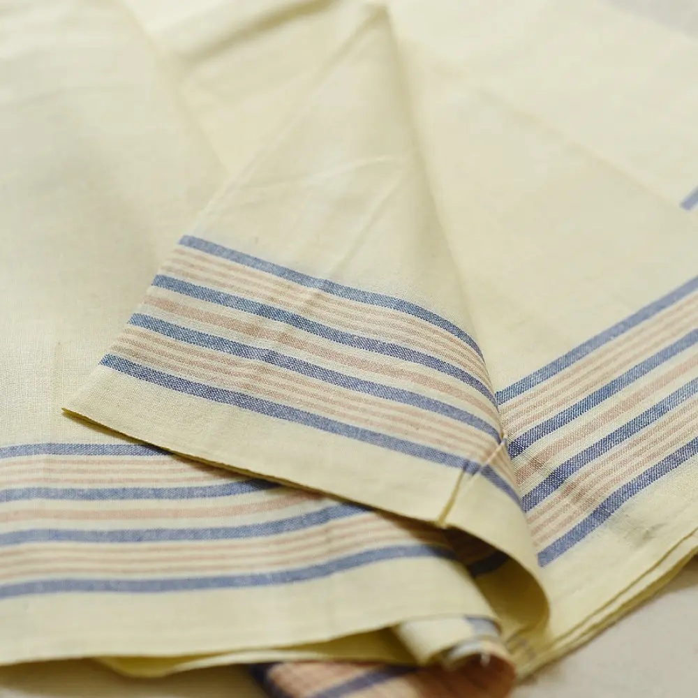 shop Handloom Cotton x Cotton Dhoti Khes - Blue Border