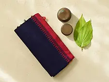 Sadaa . सदा ✡ Handloom Begampuri Cotton Saree With Woven Border - Navy Blue