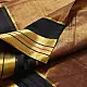 handloom pure cotton saree in deep rust orange with contrasting black border woven with metallic golden zari stripes and handcrafted tassels
