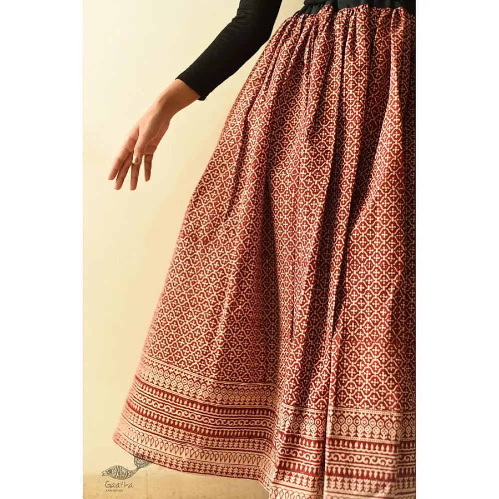 shop Jawariya Block Printed Long Skirt / Ghagra - Red