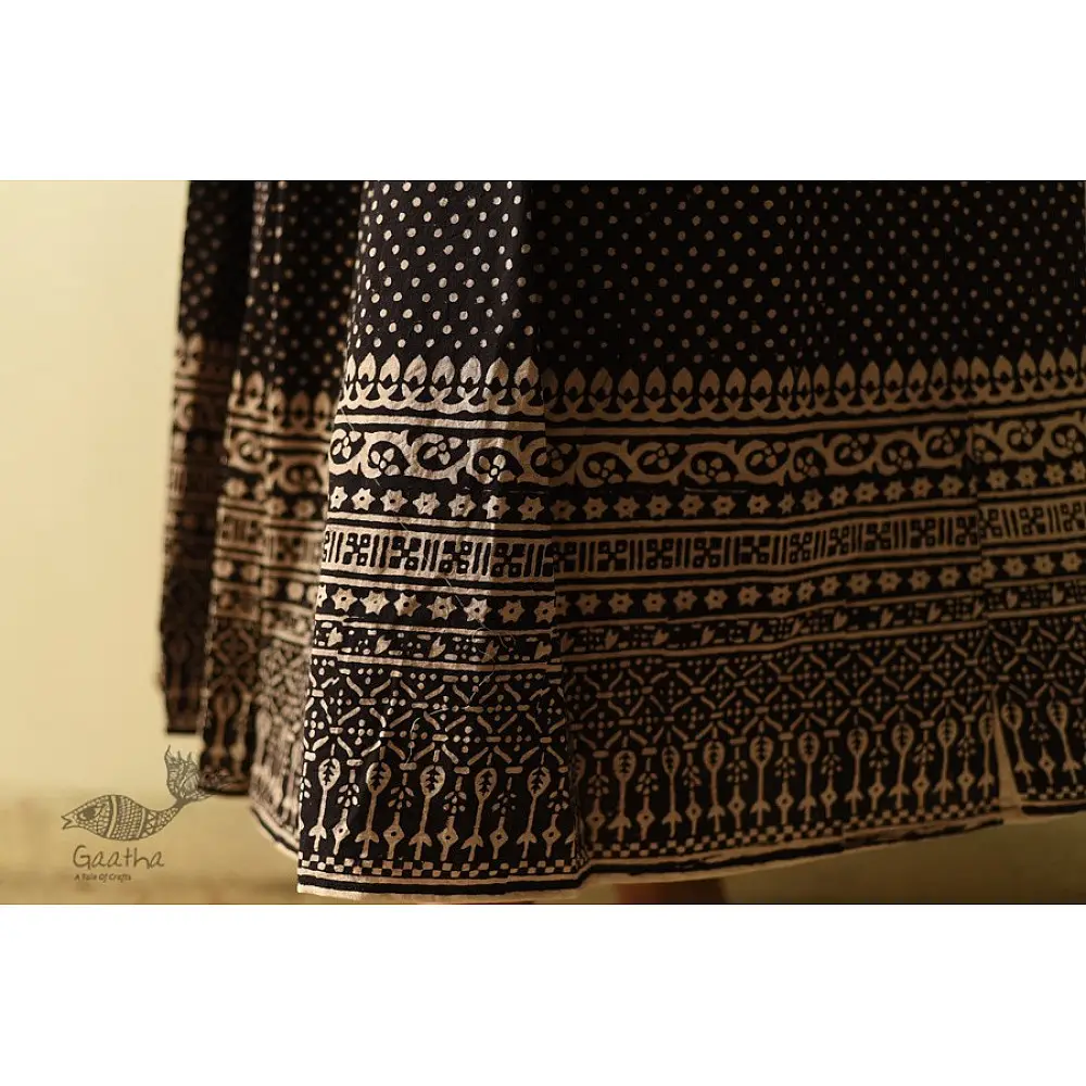 shop Jawariya Block Printed Long Skirt / Ghagra - black