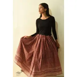 Flowers in a River | Jawariya Block Printed Long Skirt / Ghagra - Red