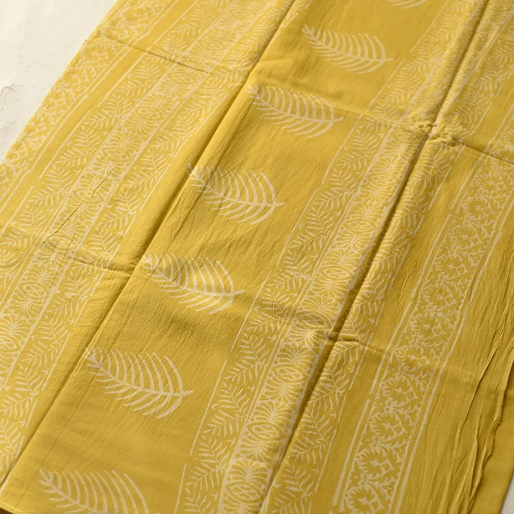 shop Bagru Printed Cotton Yellow Saree