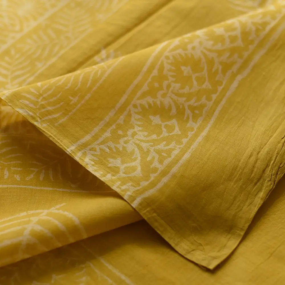 shop Bagru Printed Cotton Yellow Saree