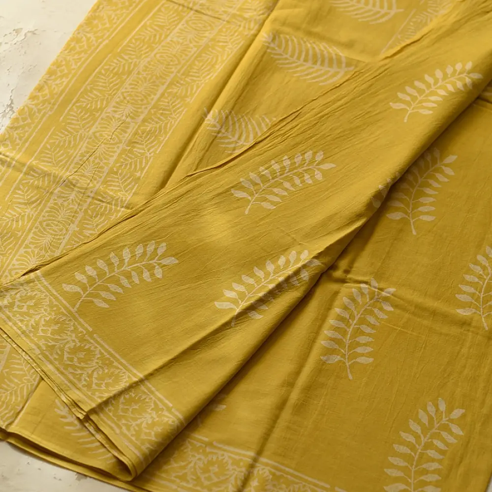 shop Bagru Printed Cotton Yellow Saree