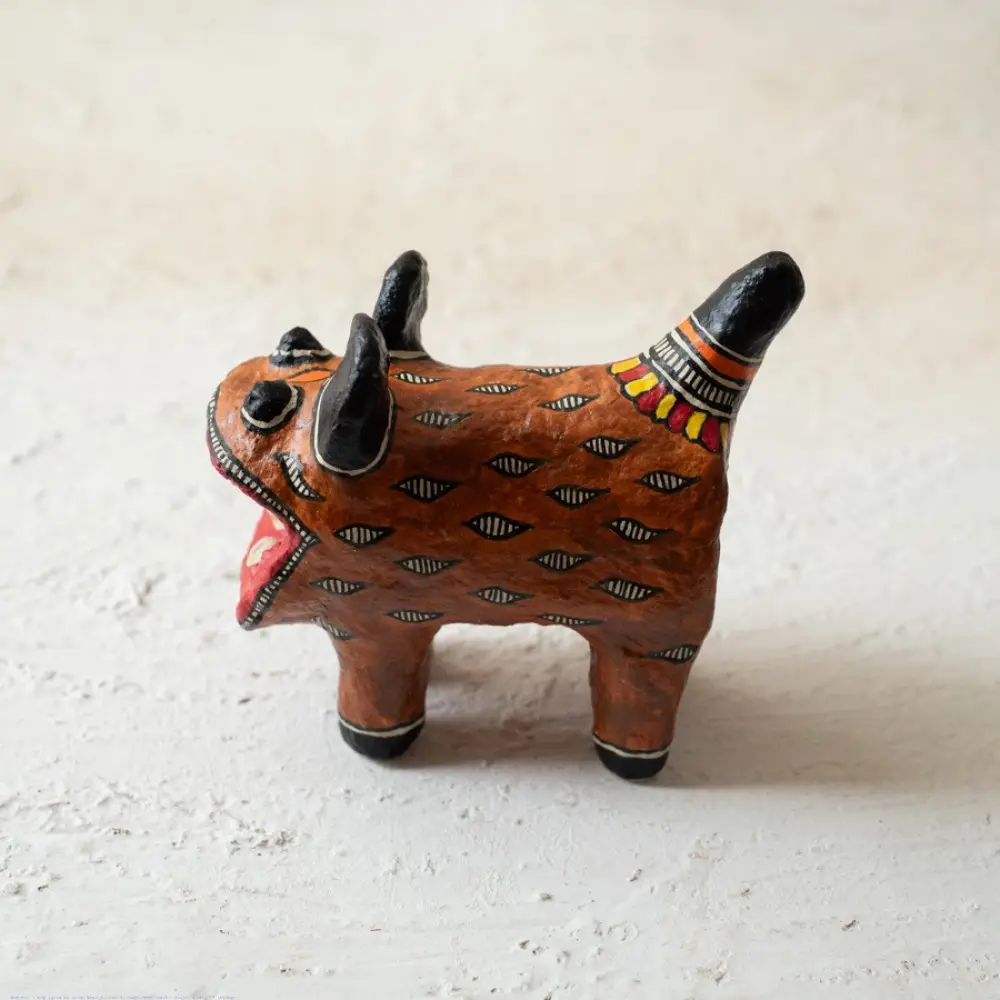 shop Madhubani Hand Painted Paper Mache ~ Tiger (Brown)