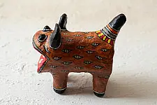 Madhuban . मधुबन ❁ Madhubani Hand Painted Paper Mache ~ Tiger (Brown)