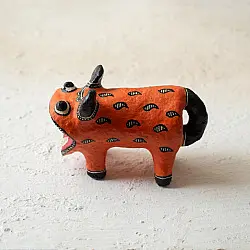 Madhuban . मधुबन ❁ Madhubani Hand Painted Paper Mache ~ Tiger (Orange)