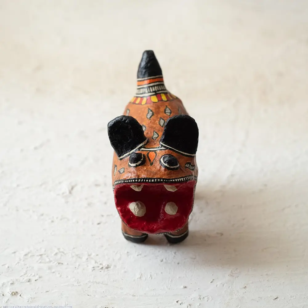 shop Madhubani Hand Painted Paper Mache ~ Tiger (Brown)