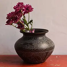 Antiquities from Khajuraho ~ Hand Carved Brass Lota - I