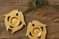 Ahar ~ Brass Handmade T-Light Holder -  Perrot (Set of Two)