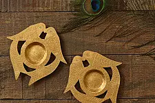 Ahar ~ Brass Handmade T-Light Holder -  Perrot (Set of Two)