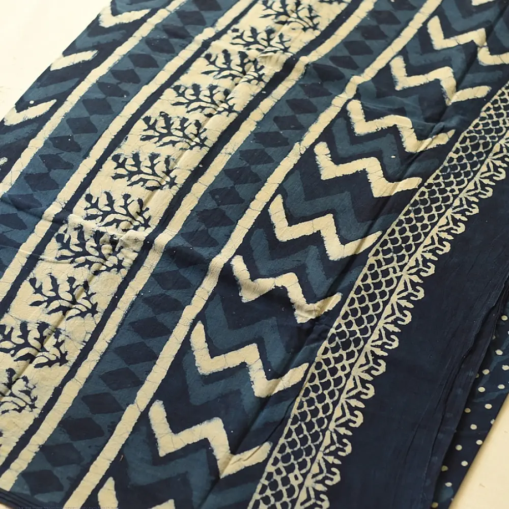 Exclusive Block Printed Cotton Dabu ~ Doted Indigo Saree