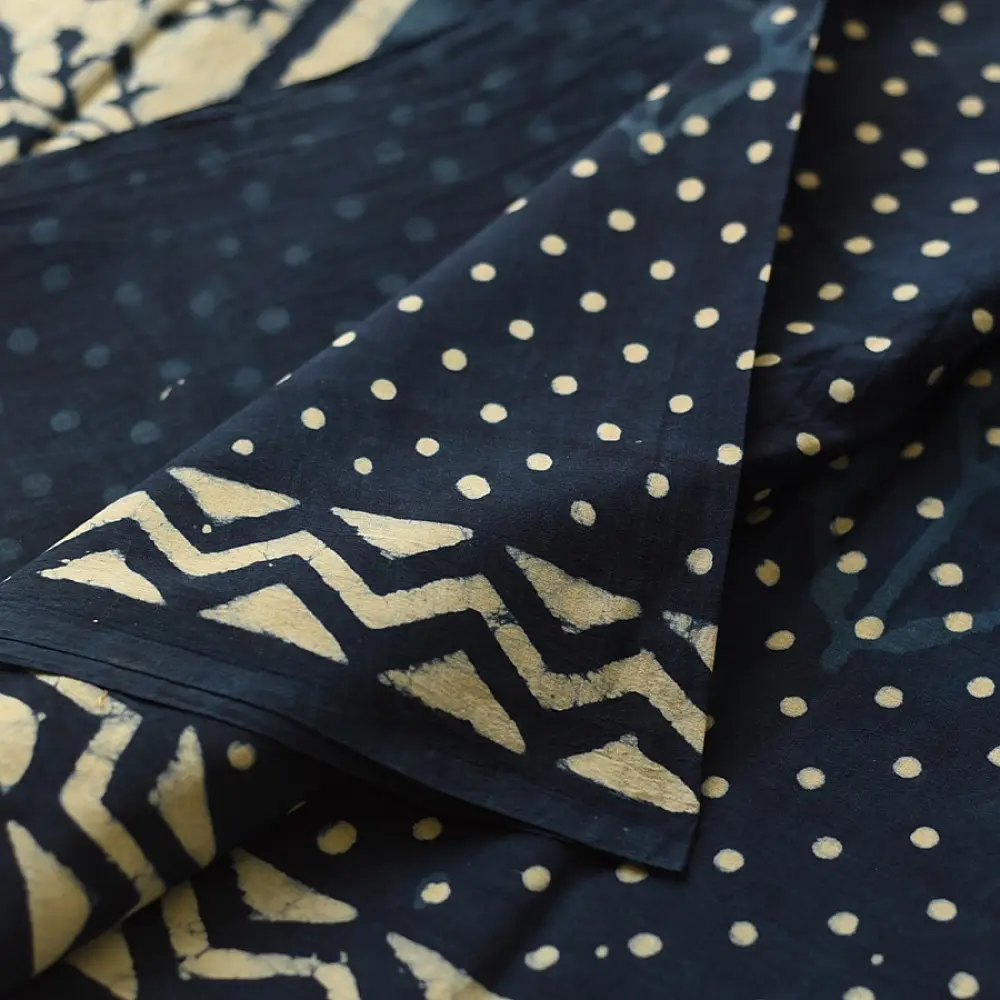 Exclusive Block Printed Cotton Dabu ~ Doted Indigo Saree