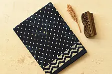 Sunday Afternoon ☕ Block Printed Cotton Dabu ~ Doted Indigo Saree
