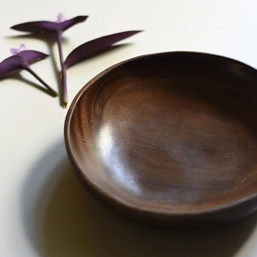 handmade wooden big bowl with wide shallow shape and natural wood finish