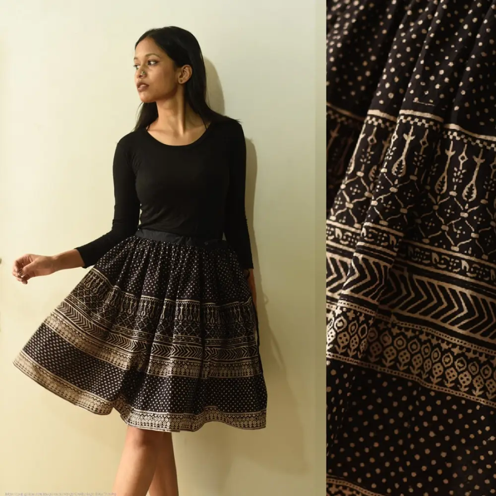 Jawariya Block Printed Short Skirt - Black