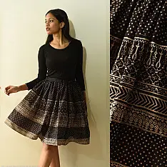 Flowers in a River | Jawariya Block Printed Short Skirt - Black