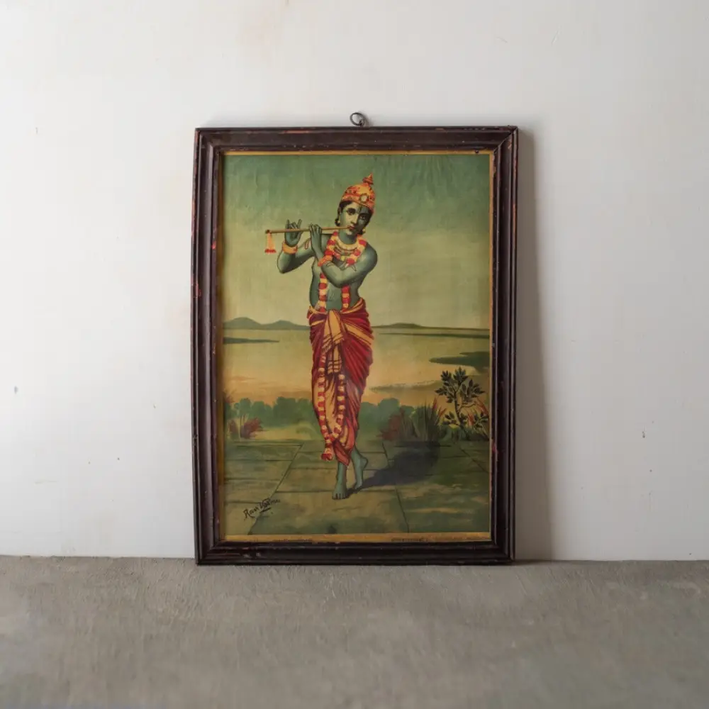 Indian Antique Raja RAvi Verma Print Krishna