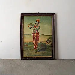 Memory Lines | Indian Antique Raja Ravi Verma Print Krishna  ( With Frame) 