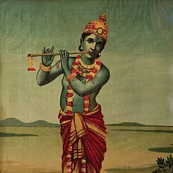 Memory Lines | Indian Antique Raja Ravi Verma Print Krishna  ( With Frame) 