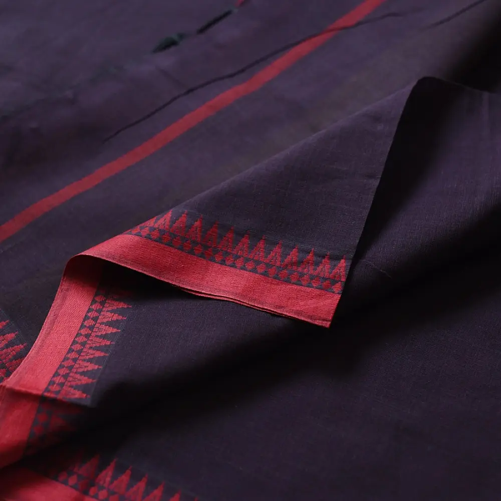 handloom begampuri pure cotton saree in deep dark violet with yellow and red woven temple borders