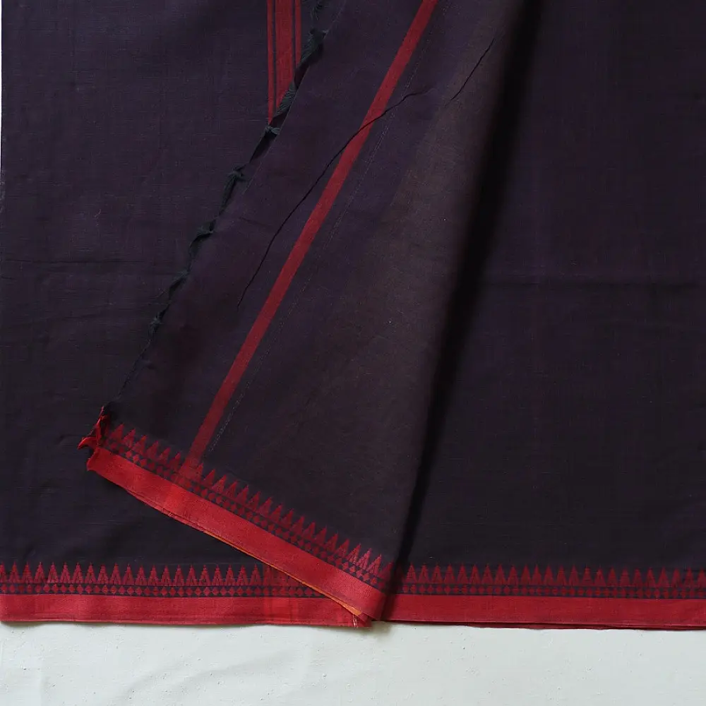 handloom begampuri pure cotton saree in deep dark violet with yellow and red woven temple borders