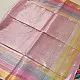 handloom pure cotton saree in soft baby pink featuring subtle fine stripes contrast woven zari border and handcrafted turquoise blue tassels on pallu