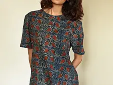 Hand Block Printed ~ Ajrakh Indigo T-shirt