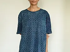 Hand Block Printed ~ Ajrakh Cotton T-shirt - Indigo