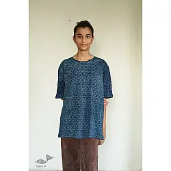Hand Block Printed ~ Ajrakh Cotton T-shirt - Indigo