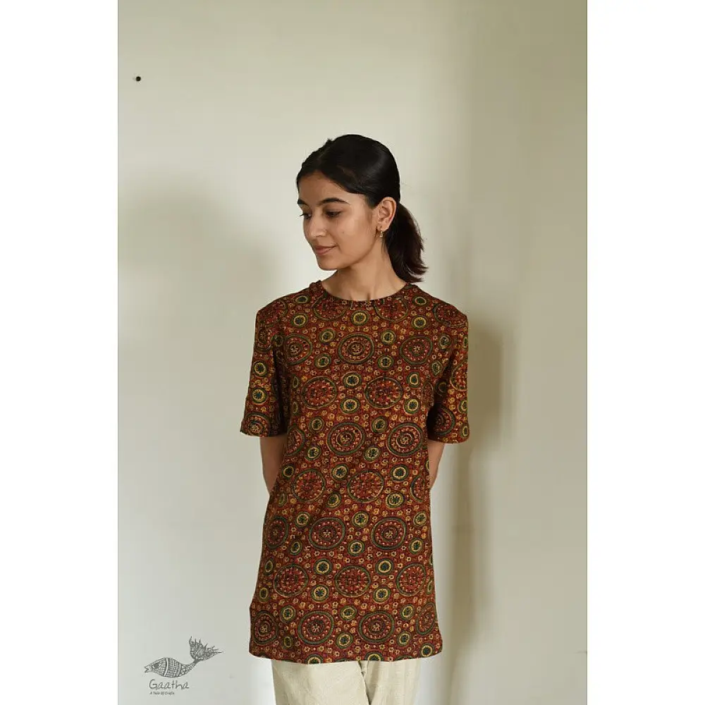 buy Ajrakh T-shirt - Block Printed & Natural Dyed 