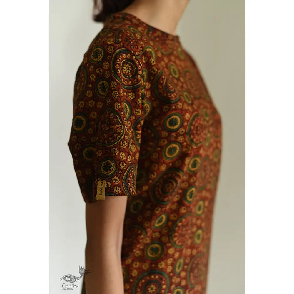 buy Ajrakh T-shirt - Block Printed & Natural Dyed 