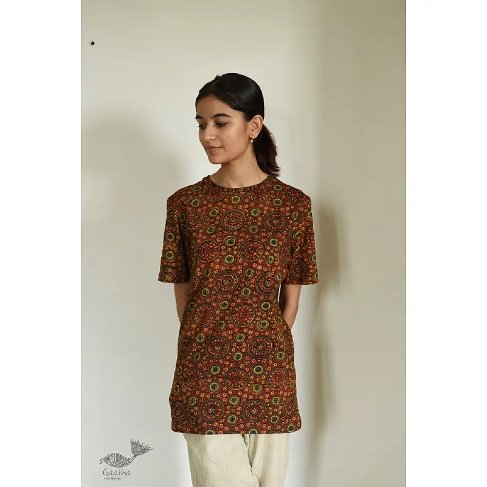 buy Ajrakh T-shirt - Block Printed & Natural Dyed 