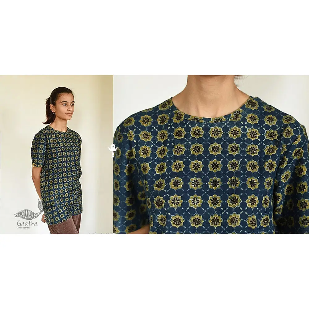buy Ajrakh T-shirt - Block Printed & Natural Dyed 