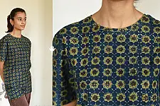 Ajrakh Indigo T-shirt - Block Printed & Natural Dyed