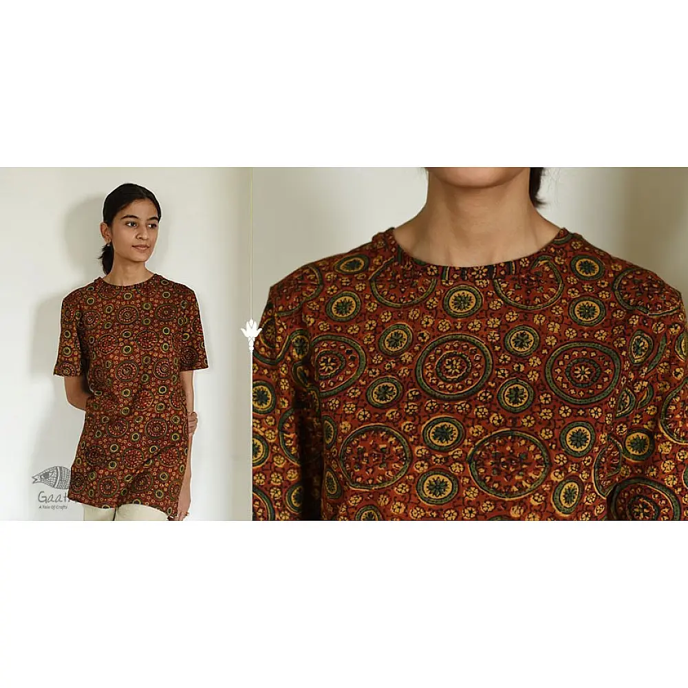 buy Ajrakh T-shirt - Block Printed & Natural Dyed 