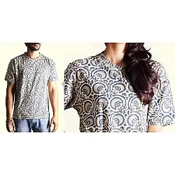 Ajrakh T-shirt ~ Floral carousels Vegetable Color